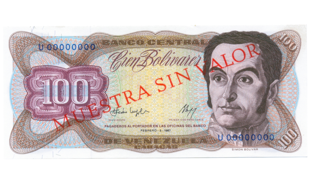 Billete Muestra Sin Valor 100 Bolívares 1987 U8 - Numisfila