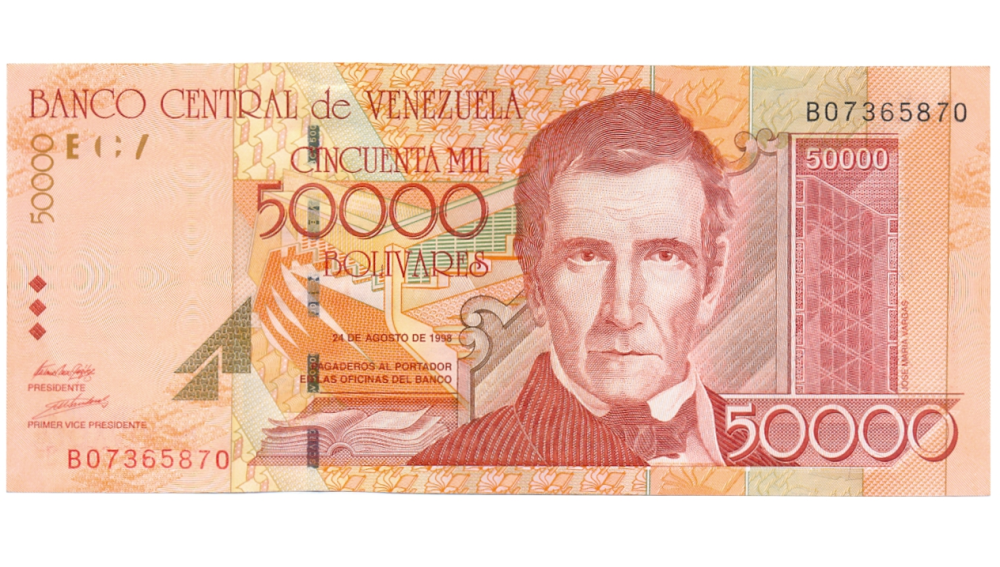 Billete 50.000 Bolívares 1998 Difícil B8 Serial B07365870 - Numisfila
