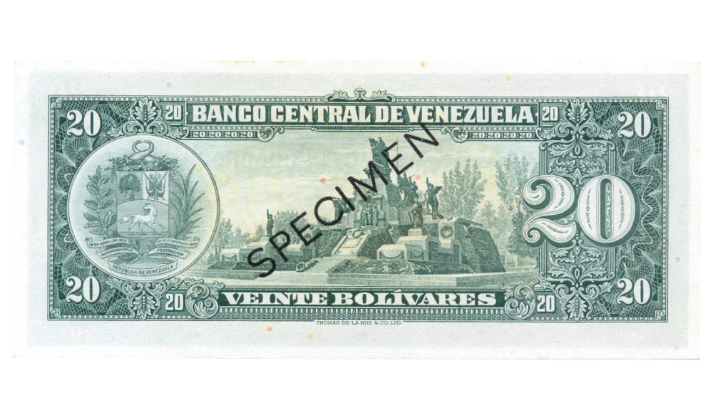 Billete Specimen 20 Bolívares 1960/66 Serial U0000000  - Numisfila