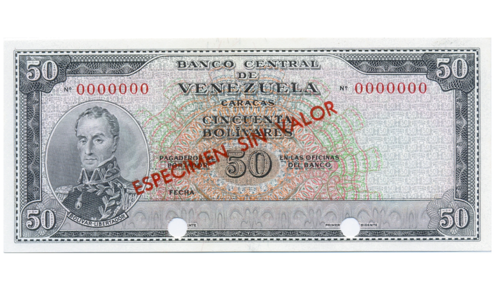 Billete Especimen Sin Valor 50 Bolívares 1964/72 - Rojo Letras Pequeñas - Numisfila