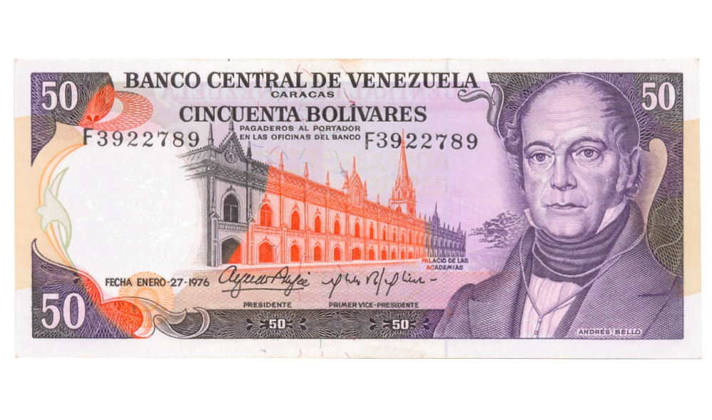 Billete 50 Bolívares 1976 Difícil F7 Serial F3922789  - Numisfila