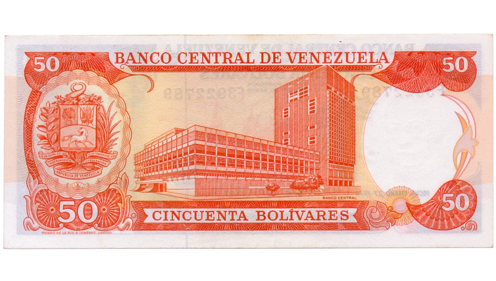 Billete 50 Bolívares 1976 Difícil F7 Serial F3922789  - Numisfila