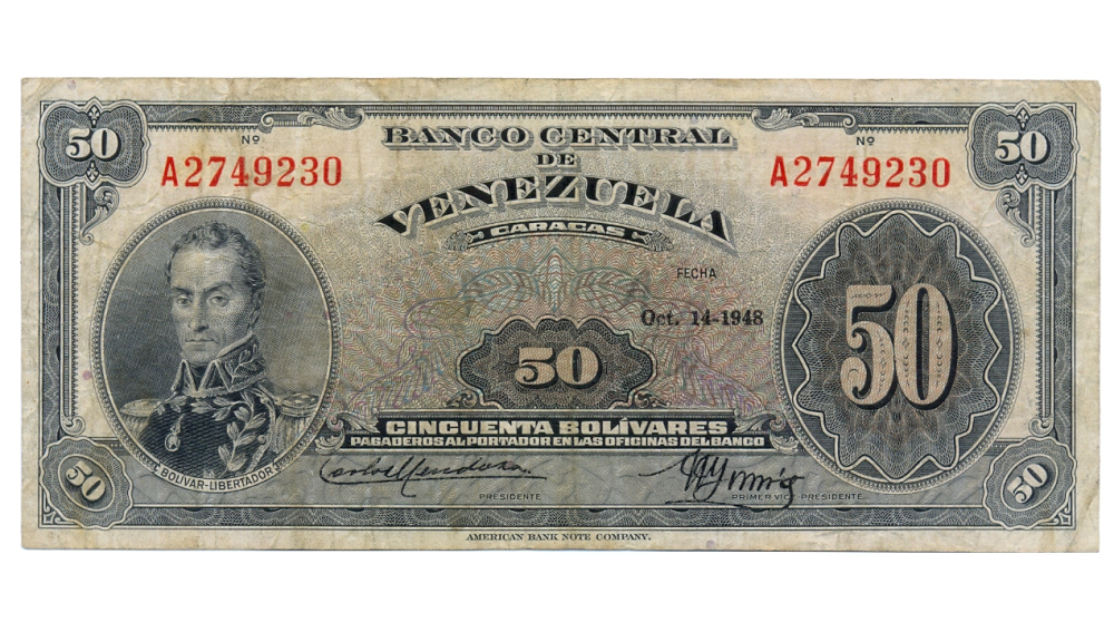 Billete 50 Bolívares Octubre 14 1948 Serial A2749230 - Numisfila