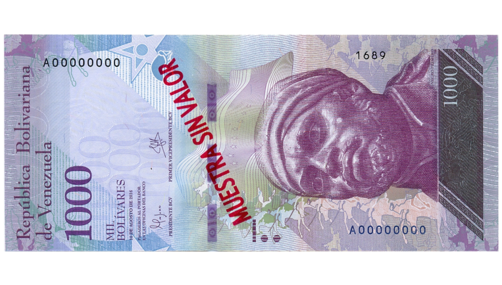 Billete Muestra Sin Valor 1000 Bolívares 2016 #1689 - Numisfila
