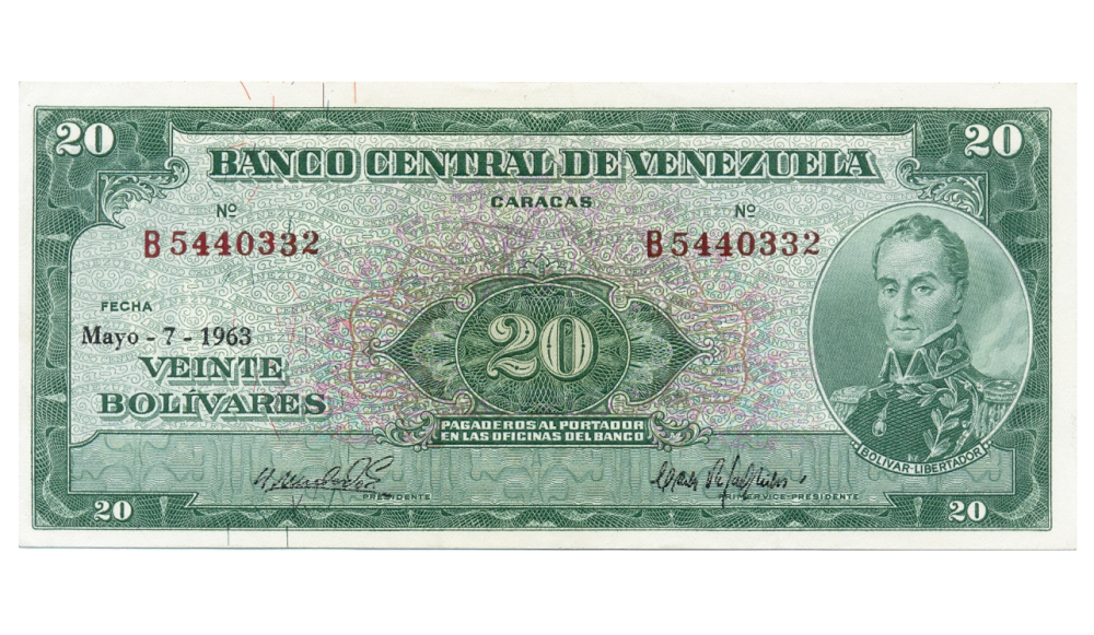 Billete 20 Bolívares 1963 B7 Serial B5440332 - Numisfila