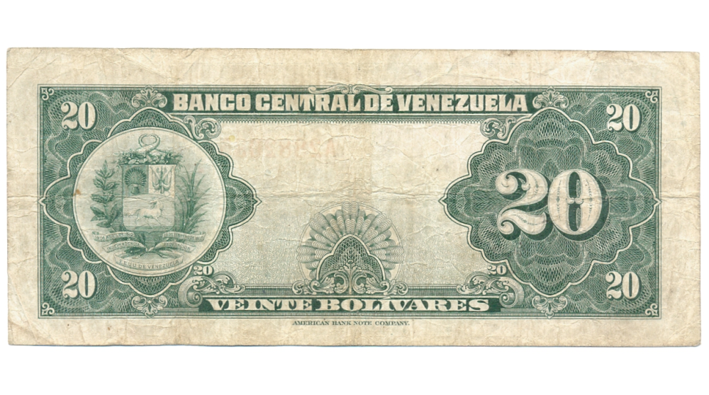 Billete 20 Bolívares Febrero 1945 A7 Serial A2882035       - Numisfila