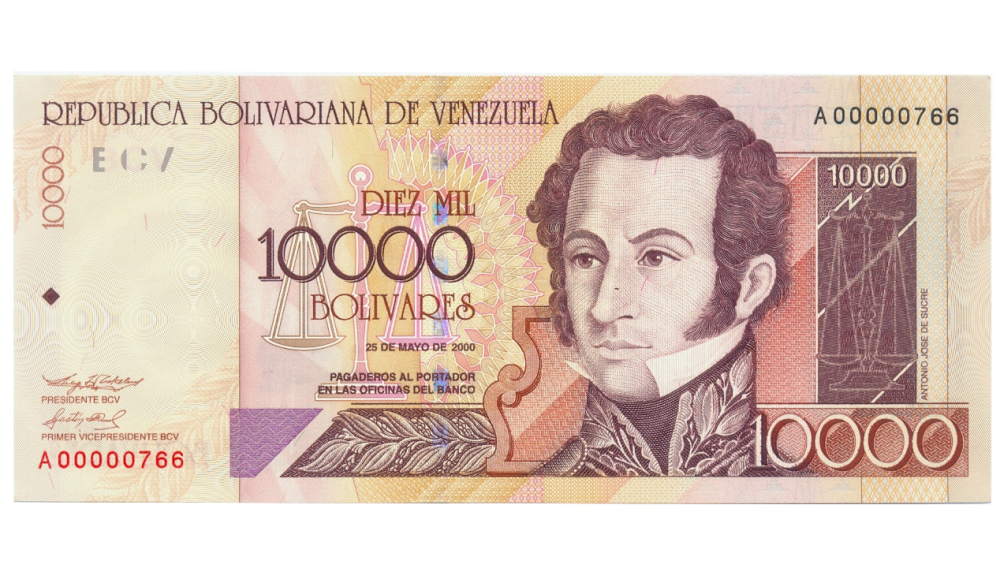 Billete 10000 Bolívares 2000 Serial Bajo A00000766 - Numisfila