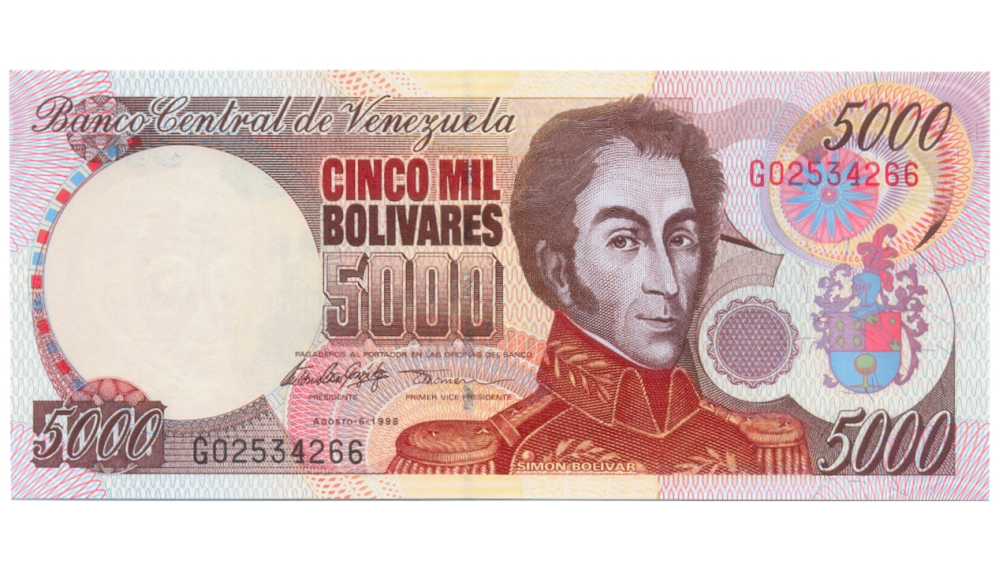 Billete 5.000 Bolívares Agosto 1998 Difícil G8 Serial G02534266 - Numisfila