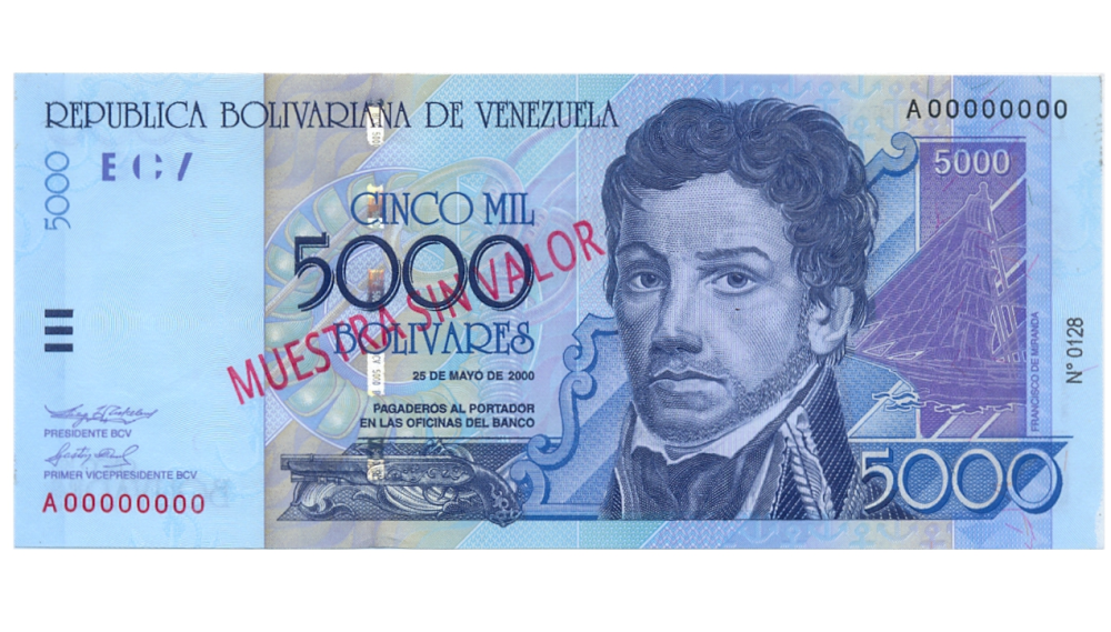 Billete Muestra Sin Valor 5000 Bolívares 2000 #0128 - Numisfila