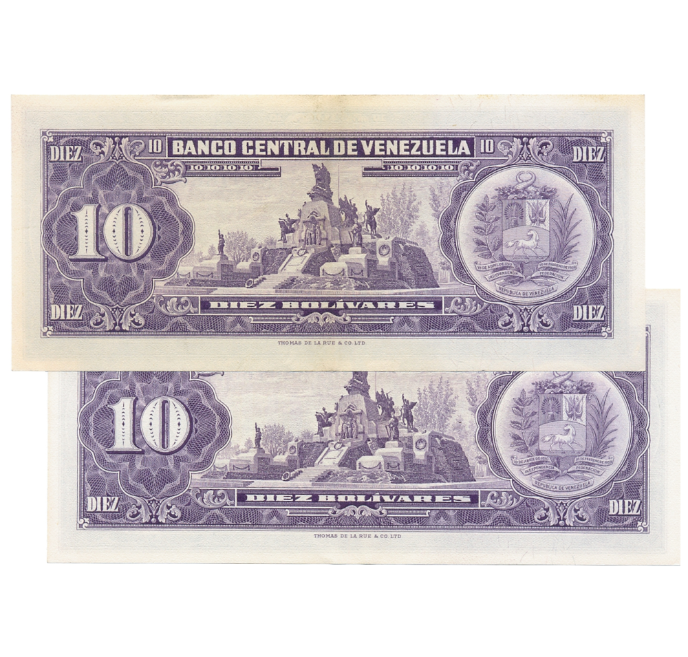 Billetes 10 Bolívares 1967 B7 Seriales B8078599 y B8078600  - Numisfila