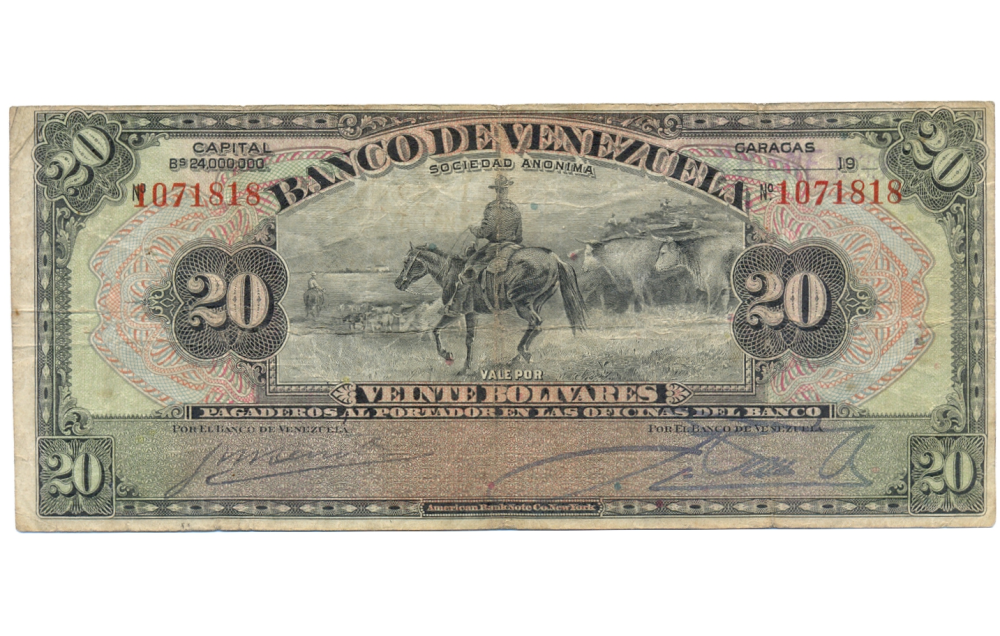 Banca Privada Banco Venezuela 20 Bolívares Emisión 1937 - Numisfila