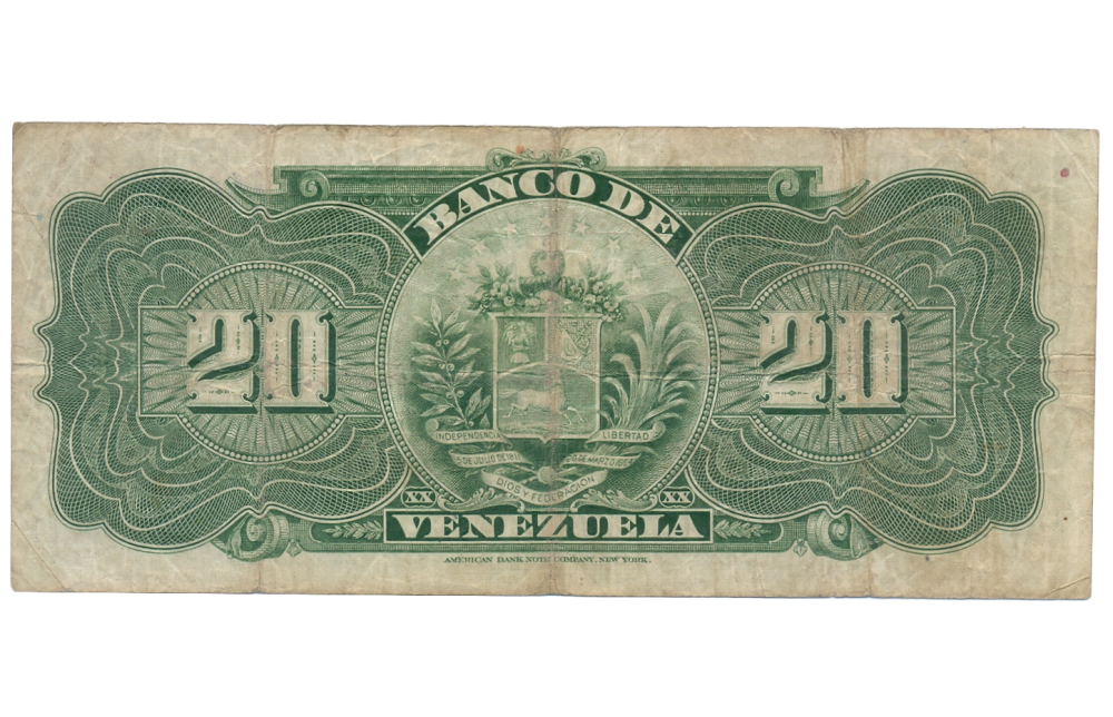 Banca Privada Banco Venezuela 20 Bolívares Emisión 1937  - Numisfila