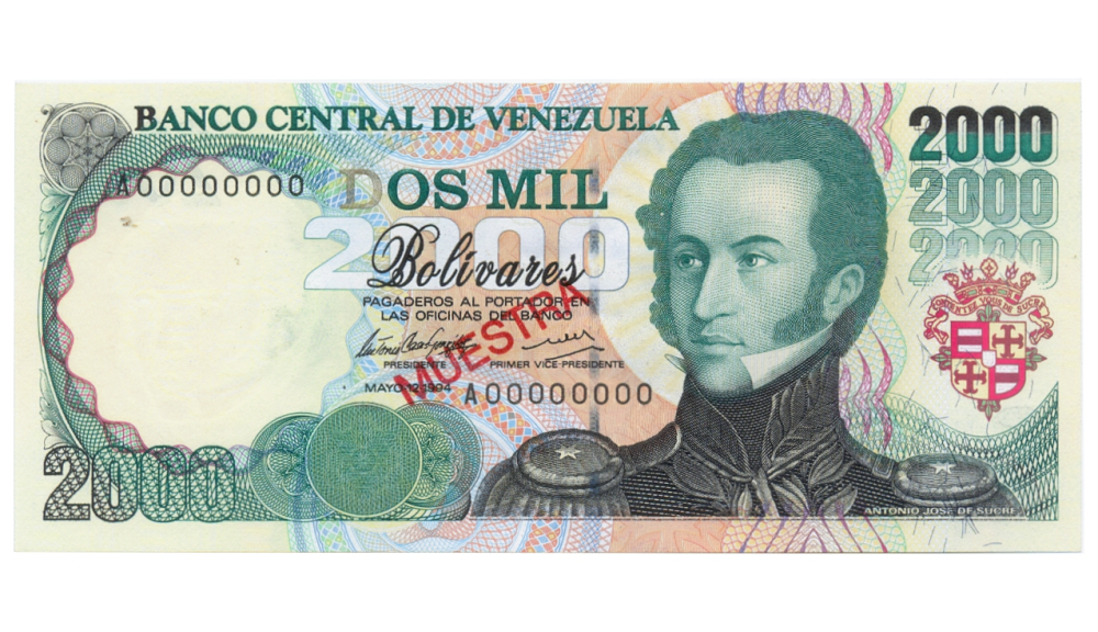 Muestra Billete 2000 Bolívares Mayo 12 1994 - Numisfila
