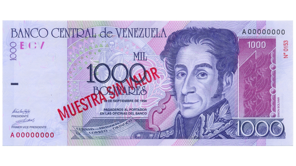 Billete Muestra Sin Valor 1000 Bolívares Sept 1998 #0153 - Numisfila