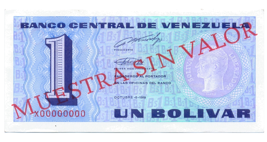 Billete Muestra Sin Valor 1 Bolívar 1989 X00000000 - Numisfila