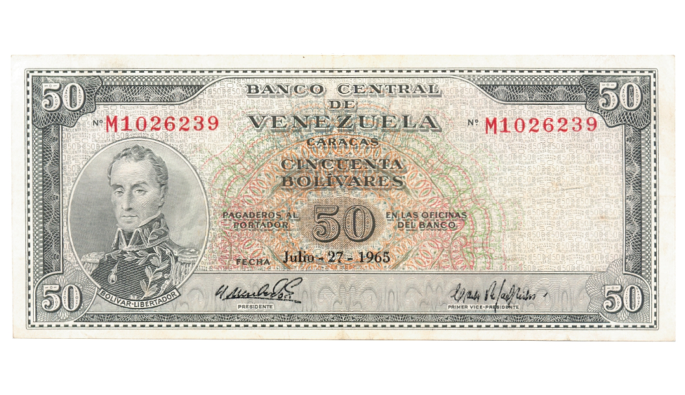Billete 50 Bolívares 1965 M7 Serial M1026239 - Numisfila