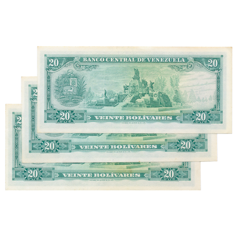 Trío Billetes 20 Bolívares 1969 Seriales K3314382 al K3314384  - Numisfila