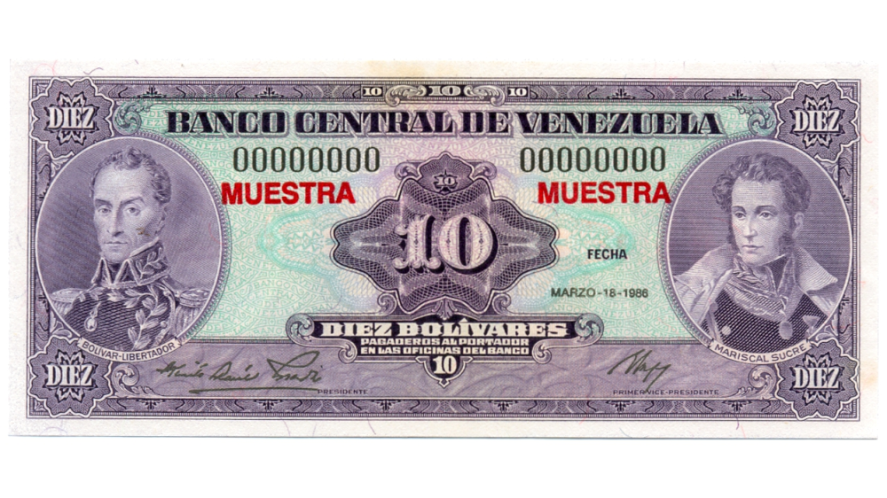 Muestra Muestra Billete 10 Bolívares 1986 - Numisfila