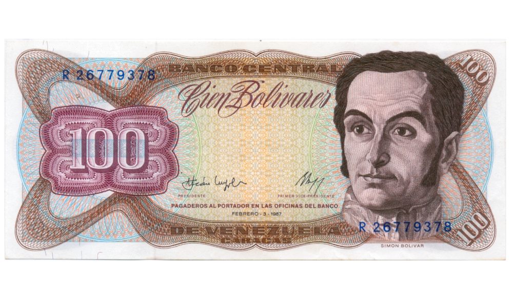 Billete 100 Bolívares 1987 Difícil R7 Serial R26779378 - Numisfila