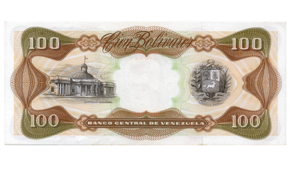 Billete 100 Bolívares 1987 Difícil R7 Serial R26779378  - Numisfila