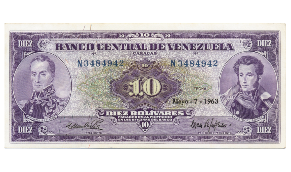 Bello Billete 10 Bolívares 1963 N7 Serial N3484942 - Numisfila