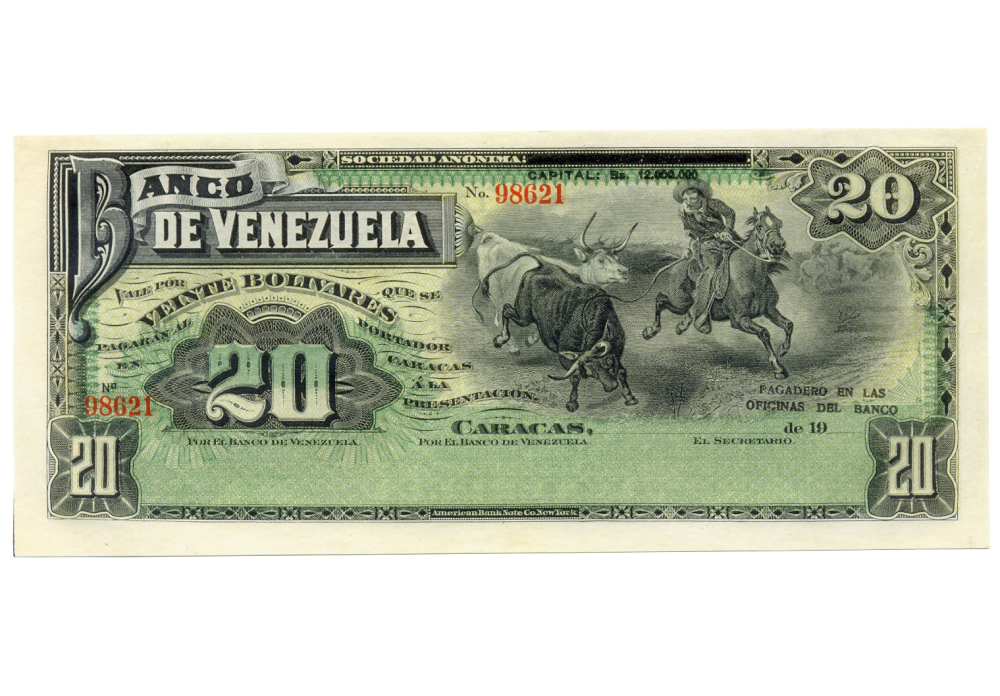 Billete Banco de Venezuela 20 Bolívares 1910 Remainder - Banca Privada  - Numisfila