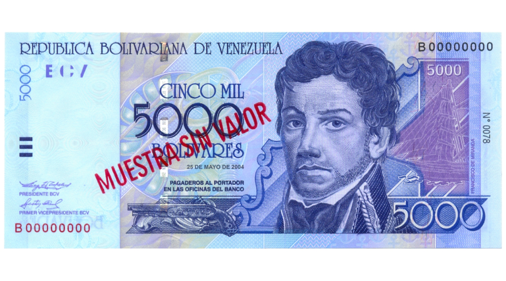 Billete Muestra Sin Valor 5000 Bolívares 2004 #0078 - Numisfila