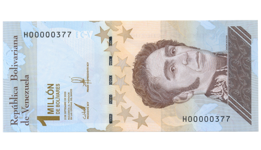 Billete 1 Millón Bolívares 2020 H8 Serial Bajo H00000377 - Numisfila