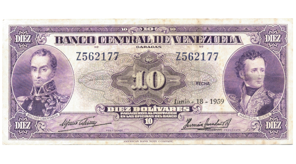 Billete 10 Bolívares 1959 Z6 Serial Z562177 - Numisfila