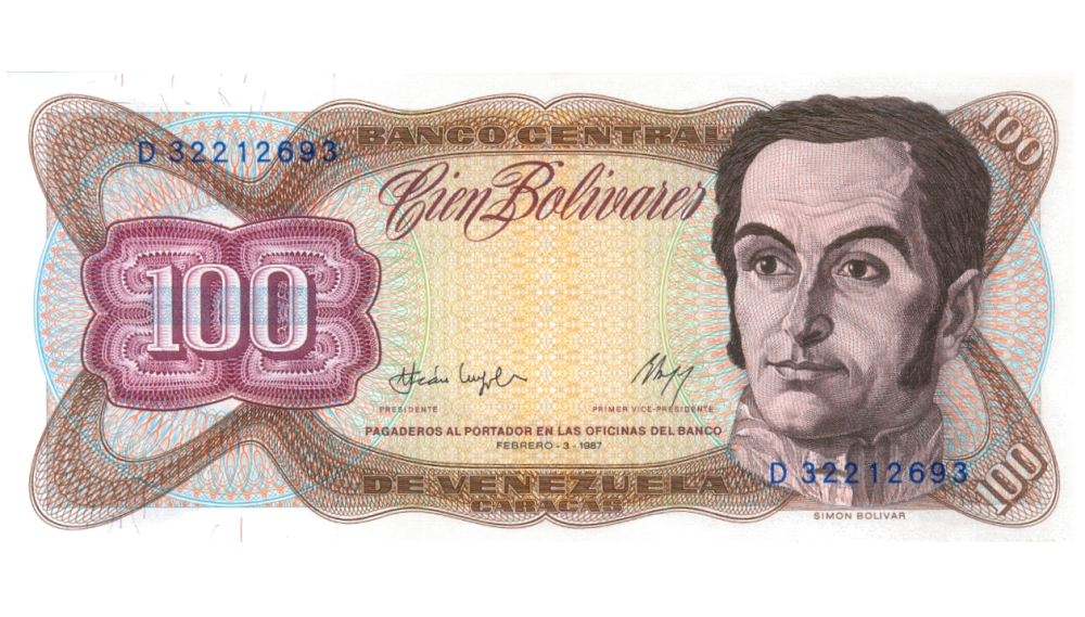 Billete 100 Bolívares 1987 D8 Serial D32212693 - Numisfila