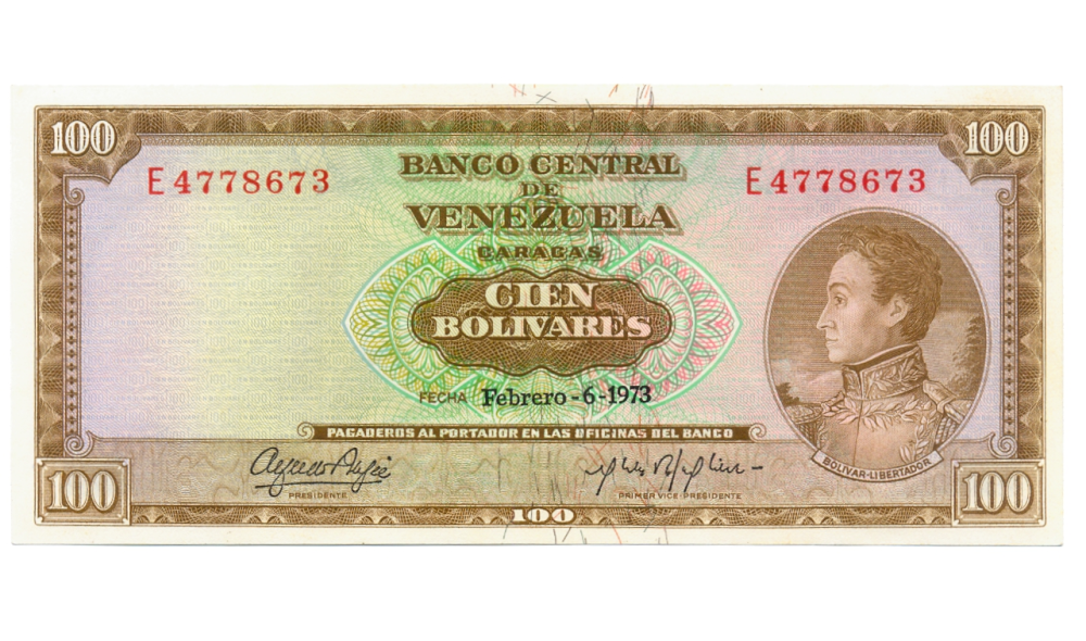 Billete 100 Bolívares 1973 E7 Serial E4778673 - Numisfila