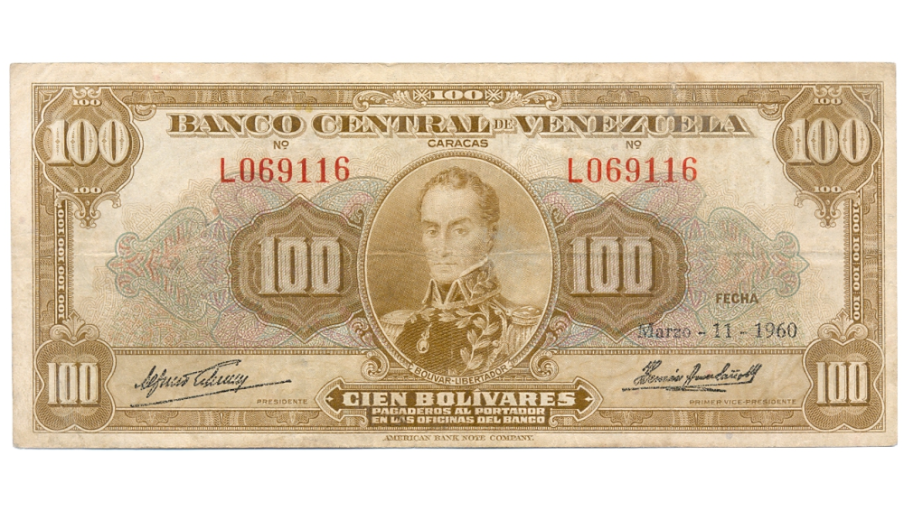 Billete 100 Bolívares 1960 Difícil L6 Serial L069116 - Numisfila