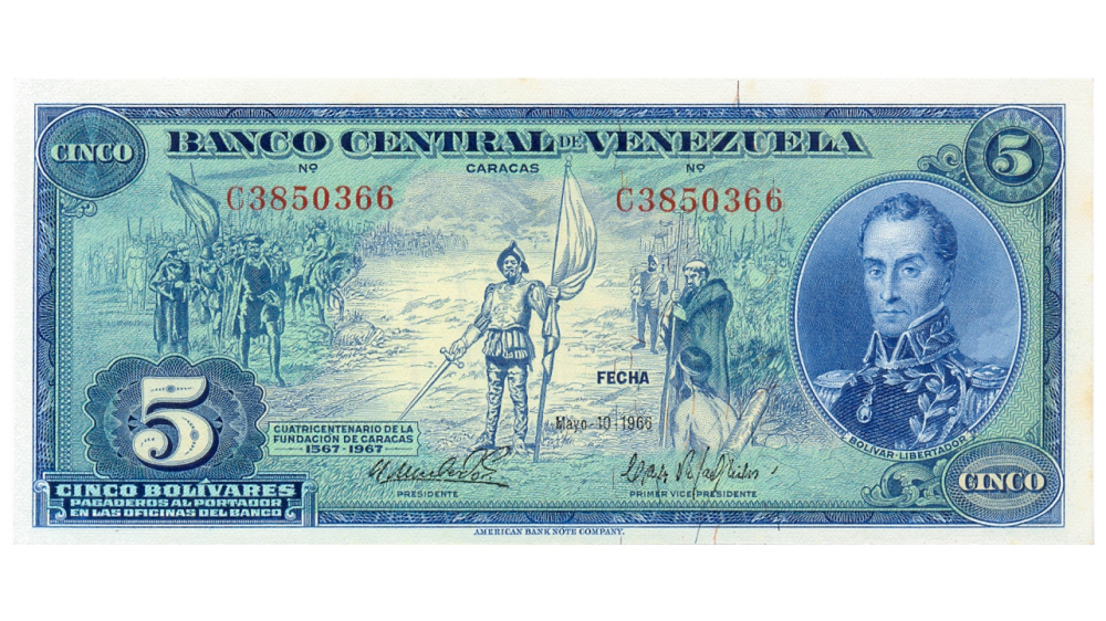 Billete 5 Bolívares 1966 C7 Serial C2850366 Dieguito - Numisfila