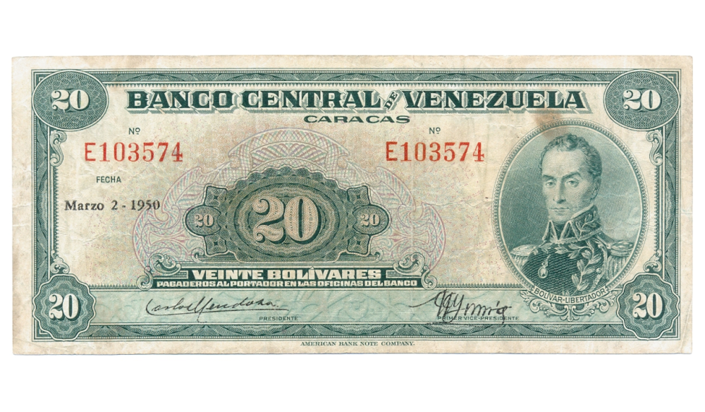 Billete 20 Bolívares Marzo 1950 E6 Serial E103574 - Numisfila