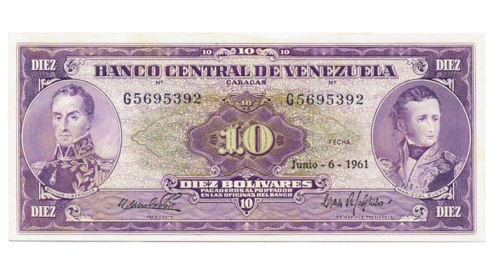Billete 10 Bolívares 1961 G7 Serial G5695392 Cara Volteada - Numisfila