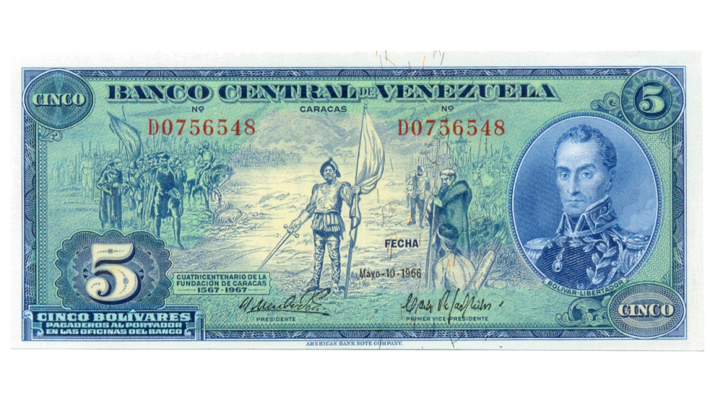 Billete 5 Bolívares 1966 Difícil D7 Serial D0756548 - Numisfila