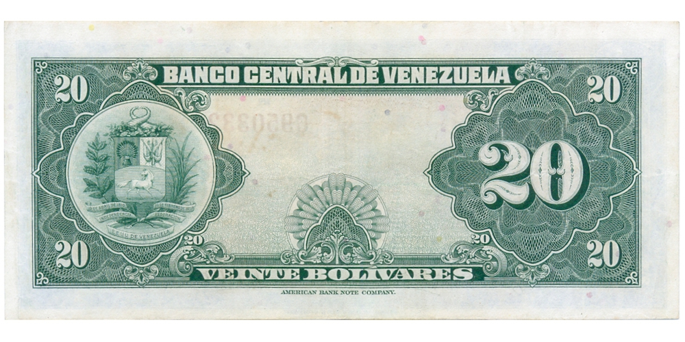 Billete 20 Bolívares Octubre 1947 C6 Serial C950332  - Numisfila
