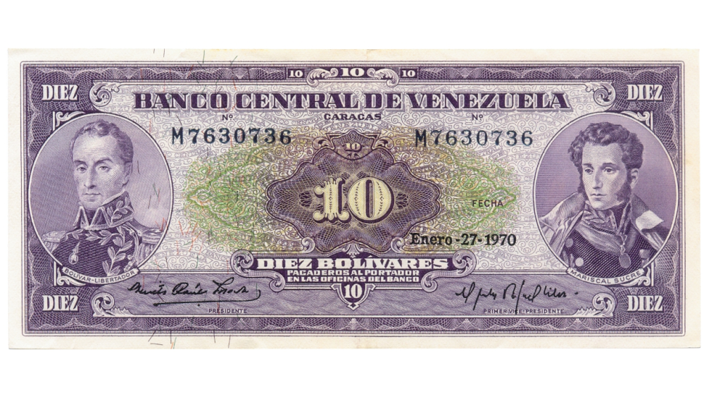 Billete 10 Bolívares 1970 M7 Serial M7630736 - Numisfila