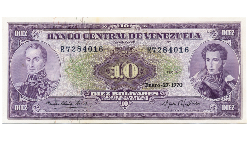 Billete 10 Bolívares 1970 R7 Serial R7284016 - Numisfila
