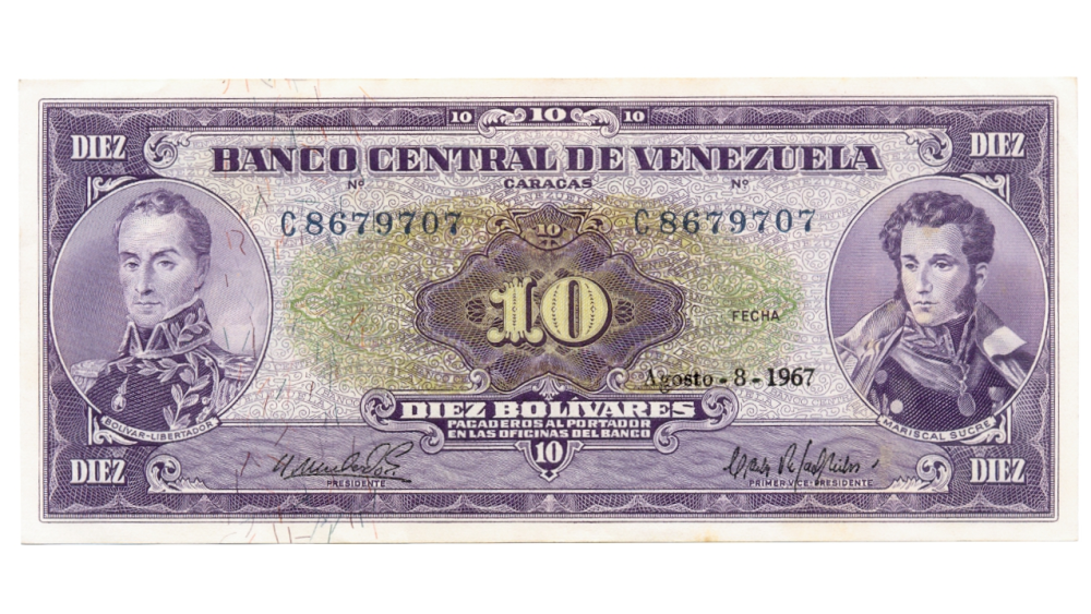Billete 10 Bolívares 1967 C7 Serial 8679707 - Numisfila