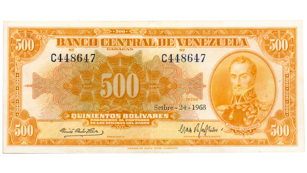 Billete Canario 500 Bolívares 1968 Serial C448647 - Numisfila