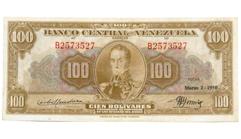 Billete 100 Bolívares Marzo 1950 Serial B2573527 - Numisfila