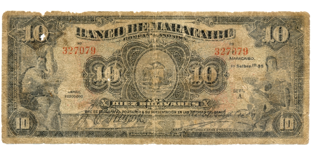 Billete Banco de Maracaibo 10 Bolívares 10 Setbre 1935  - Numisfila