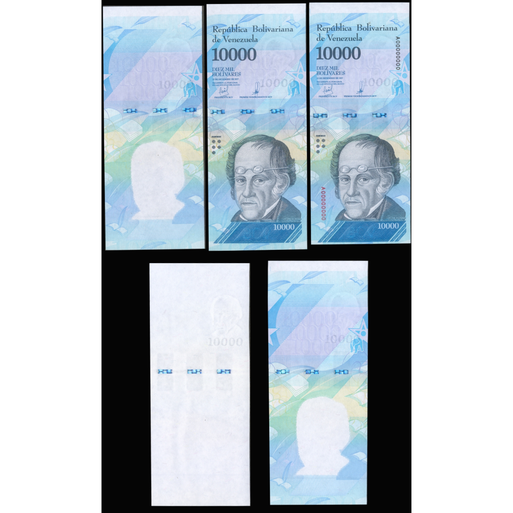 Set 5 Pruebas Progresivas Impresión Billete 10000 Bolivares 2017  A0000000 - Numisfila