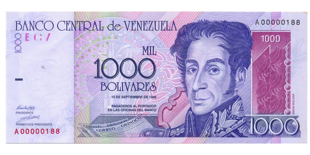 Billete 1000 Bolívares Sept 1998 Serial Bajo A00000188 - Numisfila