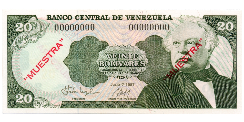 Muestra Muestra Billete 20 Bolivares Julio 1987 - Numisfila