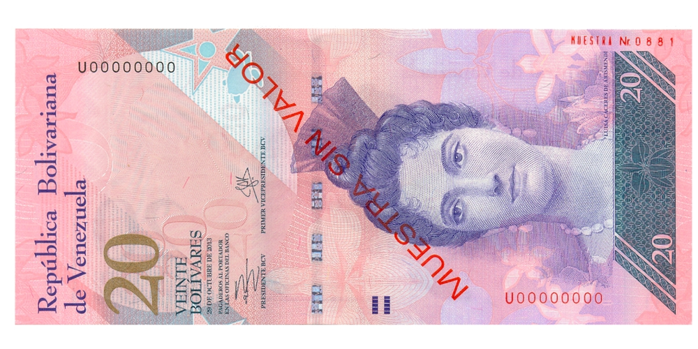 Muestra Sin Valor Billete 20 Bolivares 2013 #0881 - Numisfila