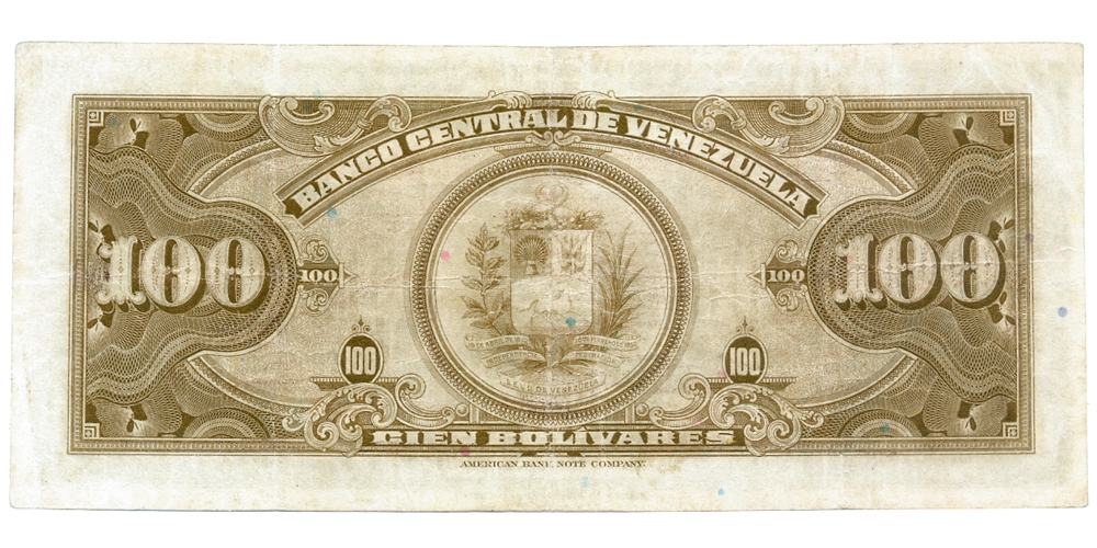 Billete 100 Bolívares Julio 1943 Serial A1139343  - Numisfila