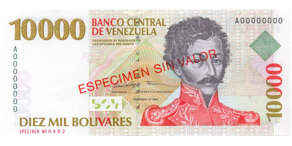 Billete Espécimen Sin Valor 10.000 Bolívares 1998 #0462 - Numisfila