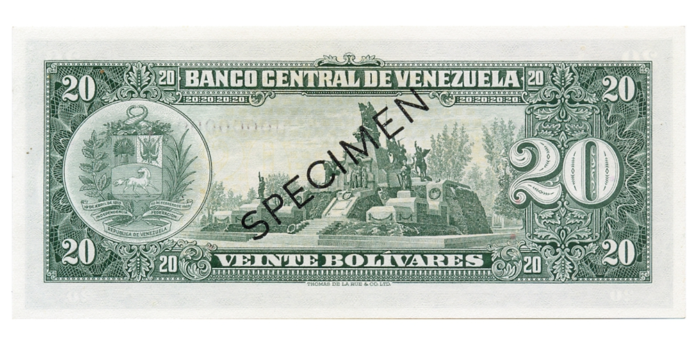 Billete Specimen 20 Bolívares 1960/66 Serial U0000000  - Numisfila